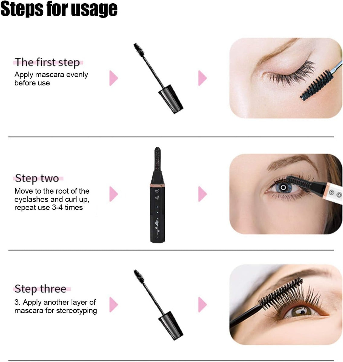 USB-aufladbarer beheizter Wimpernzange mit schneller Erwärmung der Augen, Schönheits-Make-up, Wimpernzange für Mädchen und Frauen