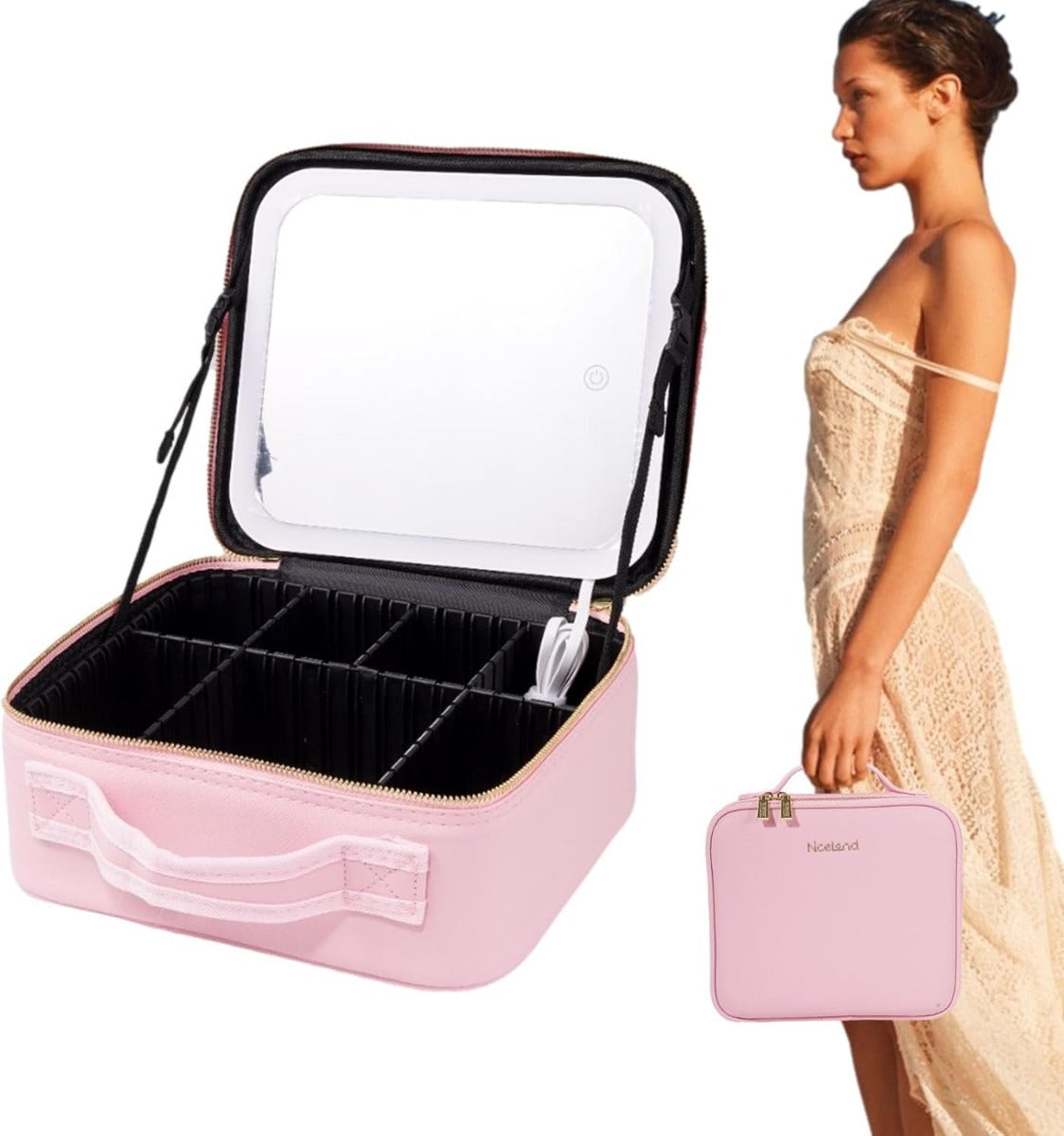 LED Lighted Mirror Makeup Bag - Travel Case with 3 Color Settings, Stylish and Functional