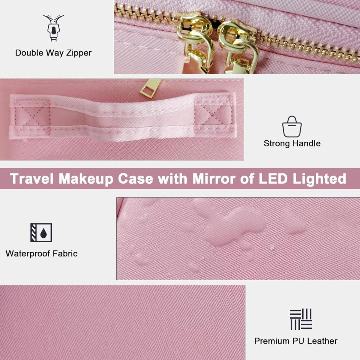 LED Lighted Mirror Makeup Bag - Travel Case with 3 Color Settings, Stylish and Functional
