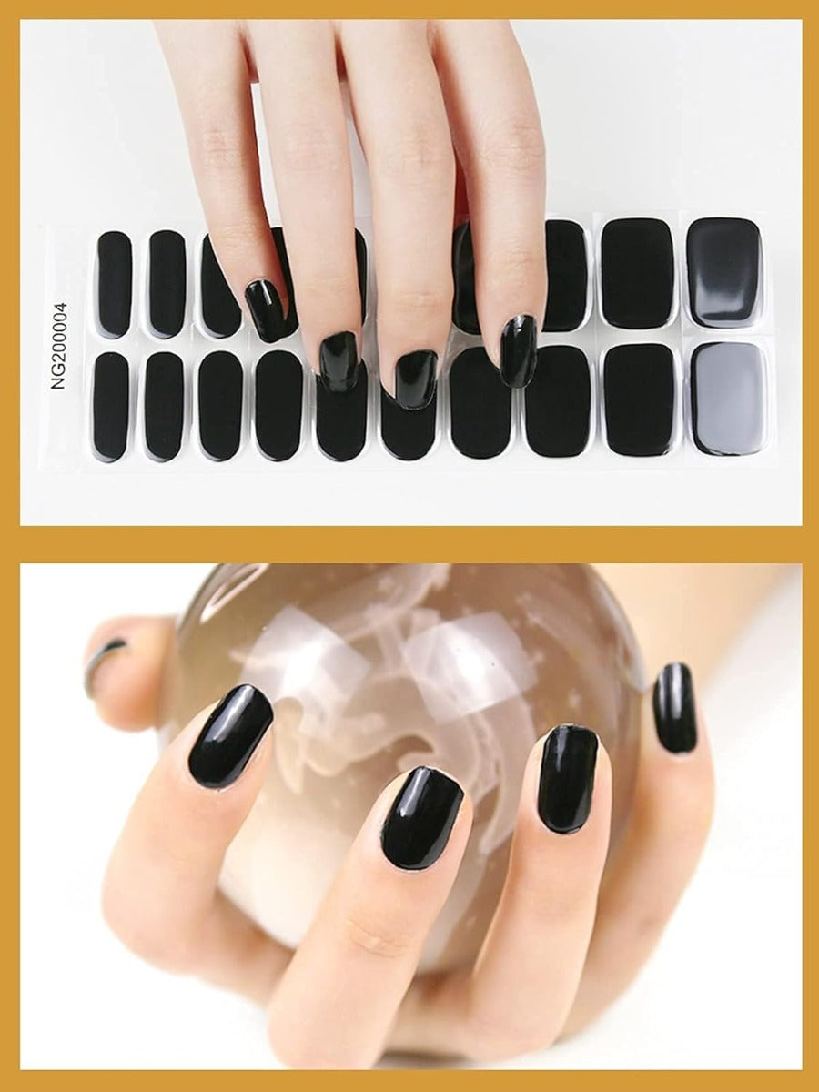 Kit Adesivi per Unghie in Gel Semipolimerizzato - 20 Strisce Autoadesive con Accessori per Manicure nero lucido