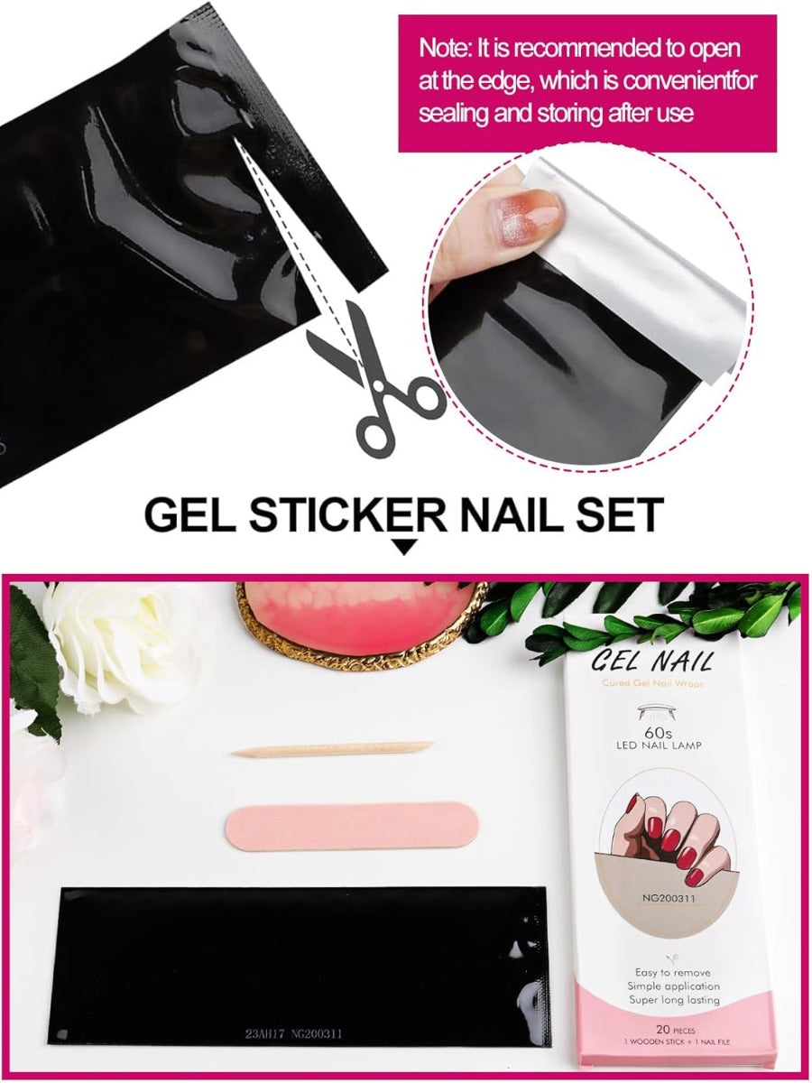 Kit Adesivi per Unghie in Gel Semipolimerizzato - 20 Strisce Autoadesive con Accessori per Manicure fuxia