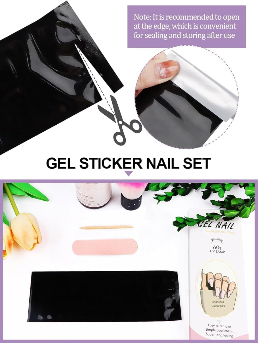 Kit Adesivi per Unghie in Gel Semipolimerizzato - 20 Strisce Autoadesive con Accessori per Manicure rosa