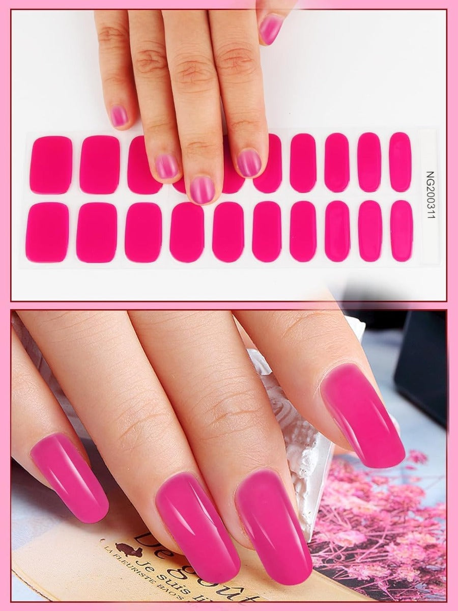 Kit Adesivi per Unghie in Gel Semipolimerizzato - 20 Strisce Autoadesive con Accessori per Manicure fuxia