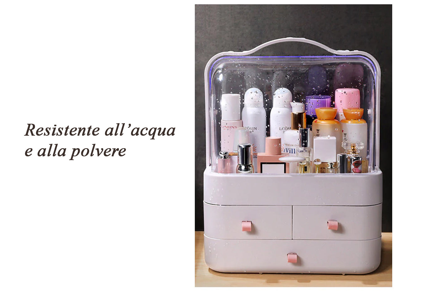 Organizer Box Cosmetici 3 Cassetti Maniglia Antipolvere Espositore Makeup LD-288