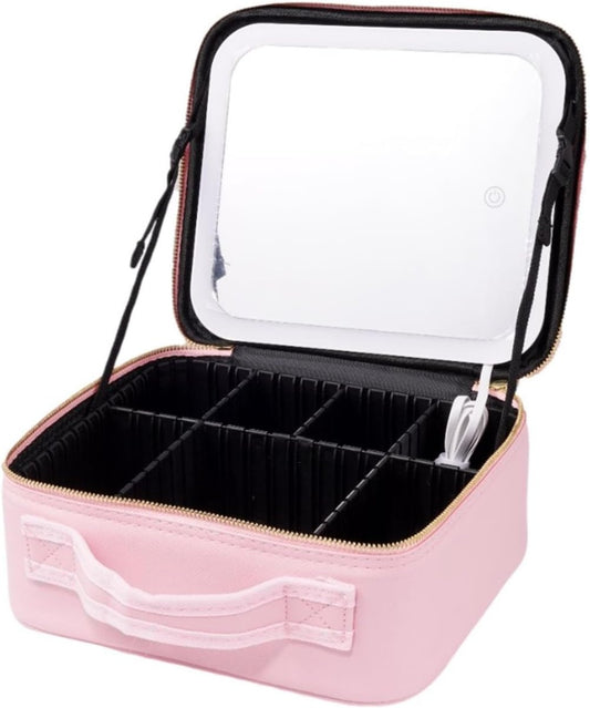 LED Lighted Mirror Makeup Bag - Travel Case with 3 Color Settings, Stylish and Functional