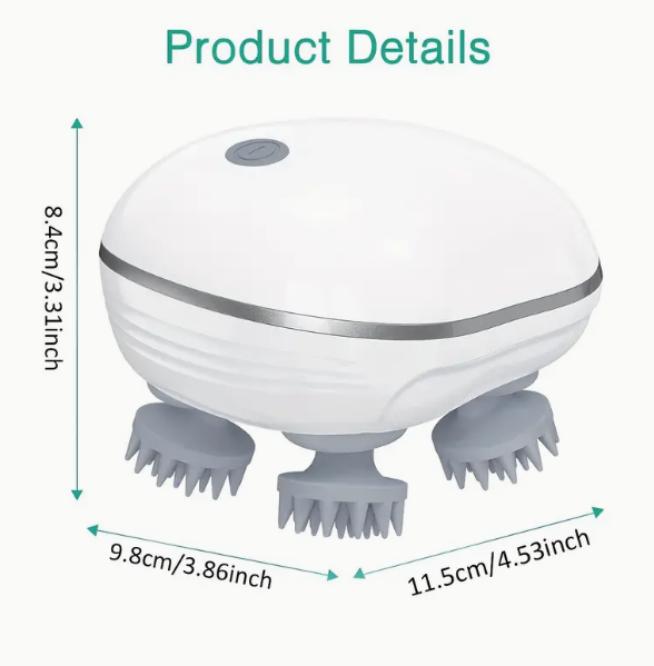 Massaggiatore Elettrico per Cuoio Capelluto Impermeabile con 4 Testine di Massaggio, Antistress per Muscoli e Spalle